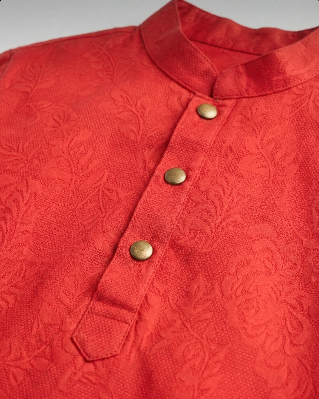 Boy's Textured Panjabi & Pyjama Set - Red