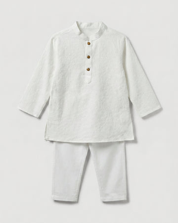 Boy's Textured Panjabi Set - White