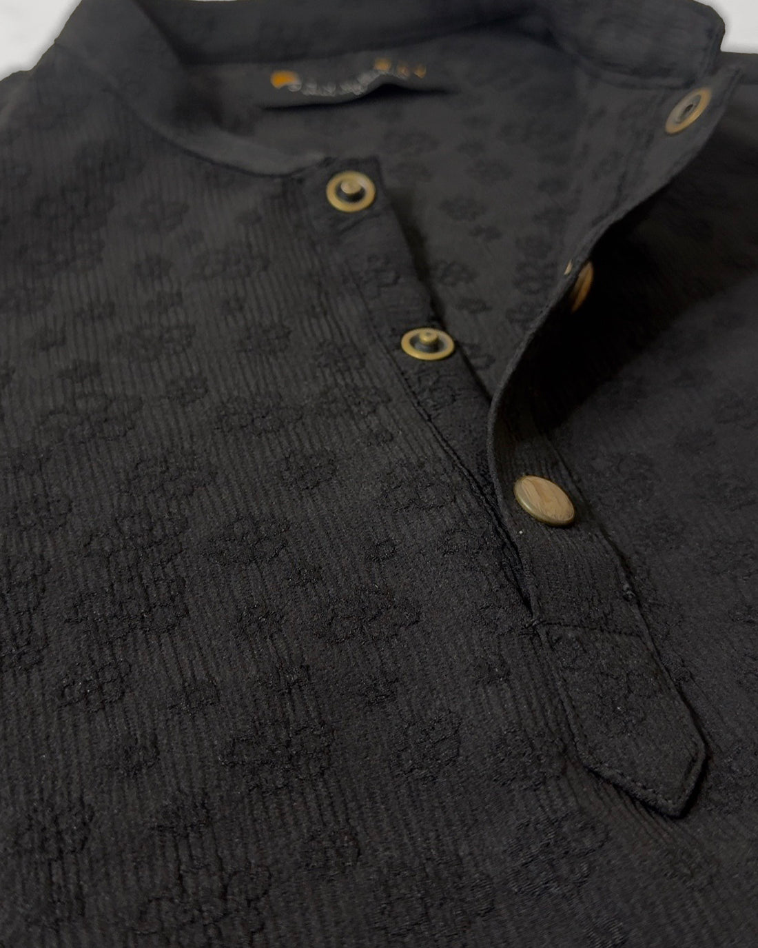 Boy's Textured Panjabi & Pyjama Set - Black