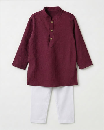 Boy's Textured Panjabi & Pyjama Set - Maroon