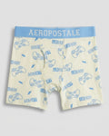 Boys' cotton boxer brief in lime cream with blue gaming controller and lightning bolt allover print, blue logo waistband