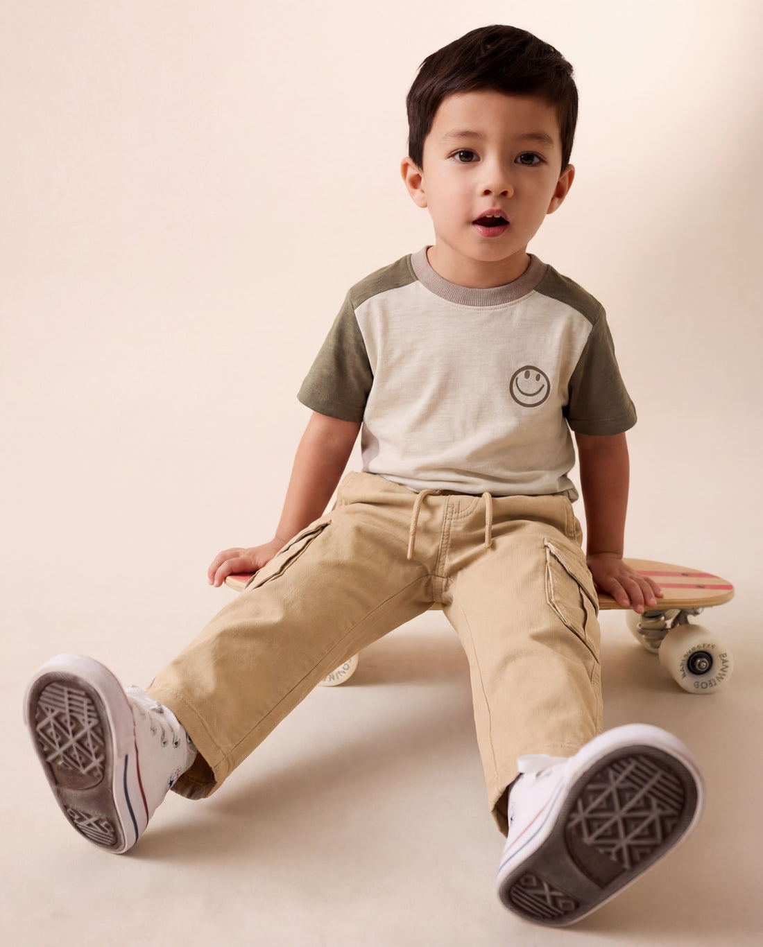 Toddler Classic Cotton T-Shirt | Beige & Mocha Color, Raglan Sleeve