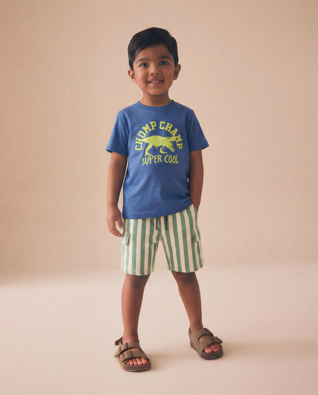 French Terry Non-Functional Cargo Short | Mint Green Stripe