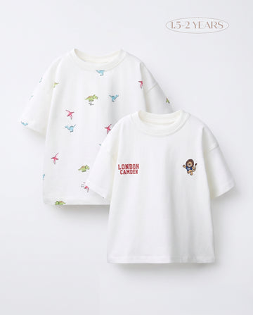 Toddler 2-Pack T-Shirt Set — Dino Print & Lion Graphic Tee