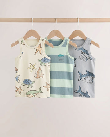 3 - Pack Vest Tops | Ocean Theme, Cotton