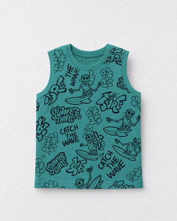 Boy's Cotton Tank Top – Surf Skeleton Print