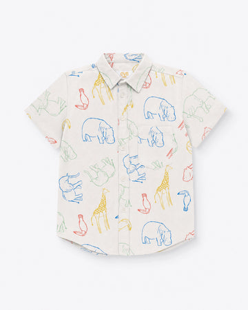 Baby Boys' Oxford Cotton Safari Print Short Sleeve Shirt