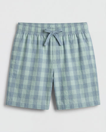 Boy's Plaid Pull-On Short Pant - Soft Green Wash