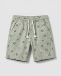Boys' sage green pull-on twill shorts with all-over navy cactus print, drawstring waist and side pockets – PTex Fashion

