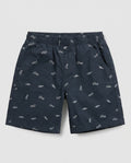 Boys' navy blue pull-on twill shorts with all-over white airplane print, elastic waistband and side pockets – PTex Fashion
