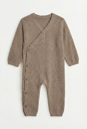 Brown Side Parted Knit Baby Romper