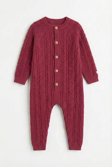 Soft Cable Knit Baby Romper – Deep Maroon _ PTex Fashion