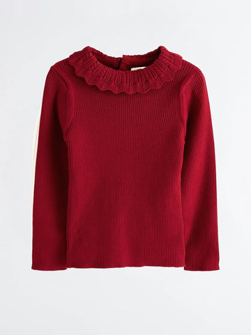 Girl's Red Pointelle Neck Jumper