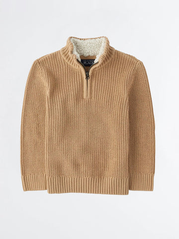 Boy's Half Zip Knit Sweater | Brown