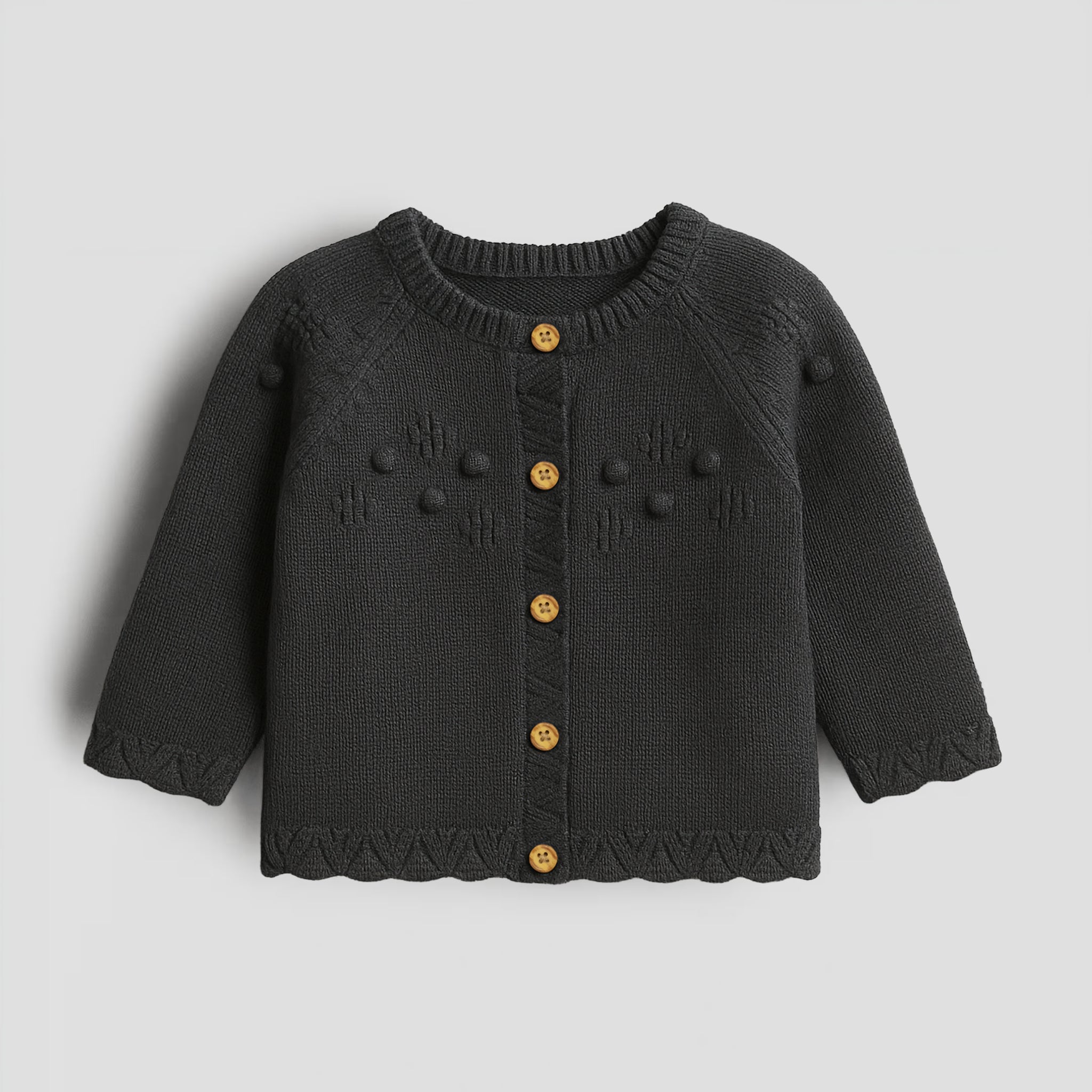 Charcoal Knit Button-Up Baby Cardigan