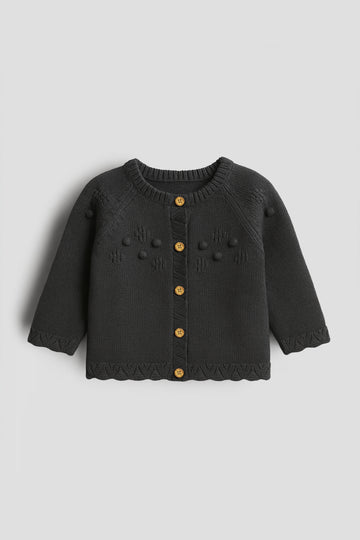 Charcoal Knit Button-Up Baby Cardigan