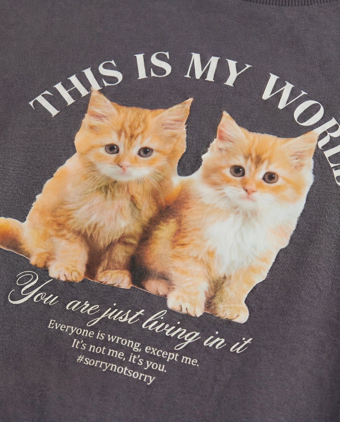 Girl's Side Ruched Crop T-Shirt | Charcoal, Cat Print