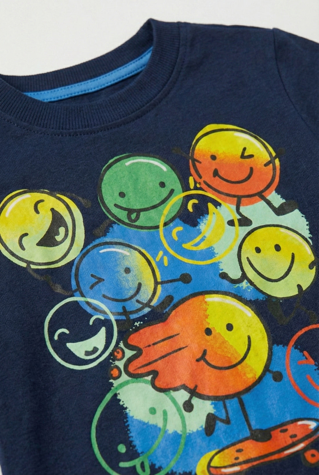 Toddler Cotton Navy Blue T-Shirt | Smiley Print