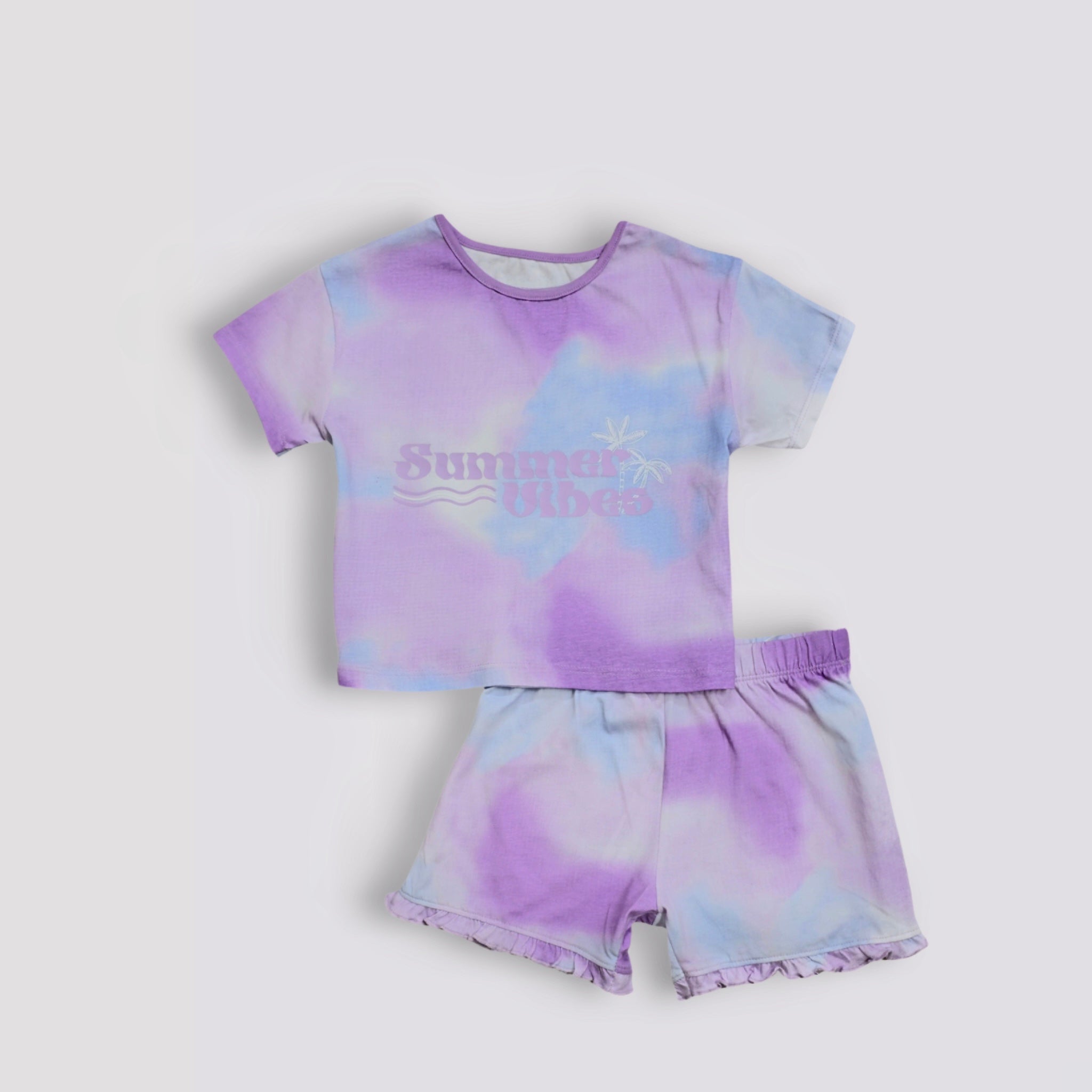 Crop top tees and short set|Cotton,ruffled trim