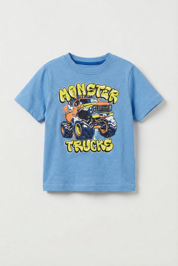 Toddler Dusky Blue Half Sleeve T-Shirt | Monster Truck