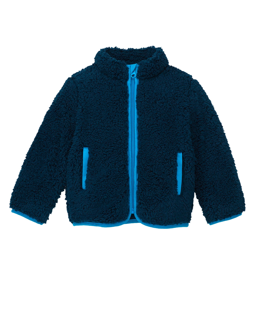 Kids Unisex Sherpa Jacket | Polyester, Zipper, Washed Navy