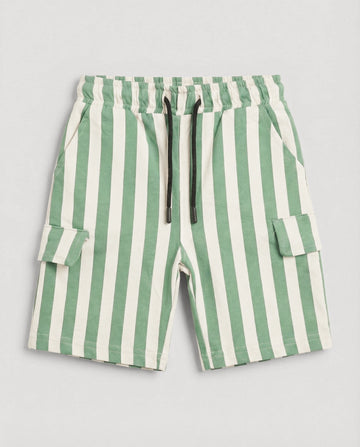 French Terry Non-Functional Cargo Short | Mint Green Stripe