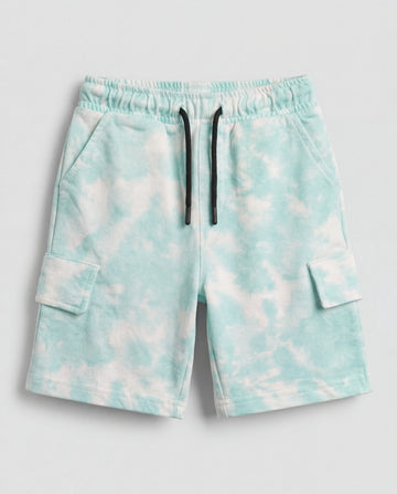 French Terry Non-Functional Cargo Short - Acid Wash Aqua