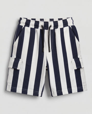 French Terry Non-Functional Cargo Short - Navy Blue Stripe