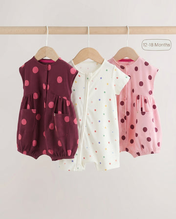 3-Pack Girl's Baby Romper – Berry, Cream & Pink