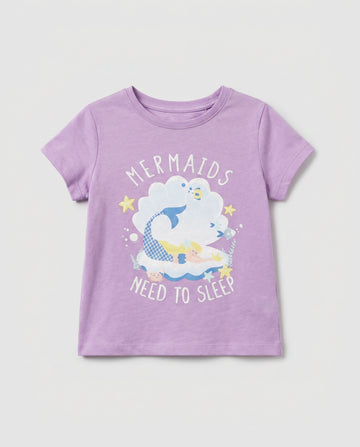 Girls' Short Sleeve Soft Cotton T-Shirt – Lilac Mermaid Print