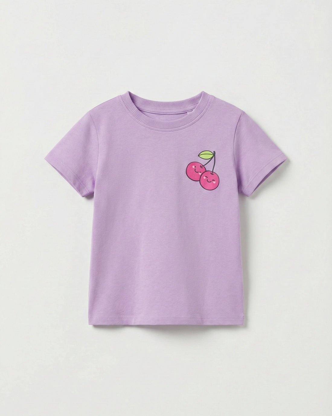 Toddler Girl's Half Sleeve Cotton T-Shirt  in purple color with a cherry print