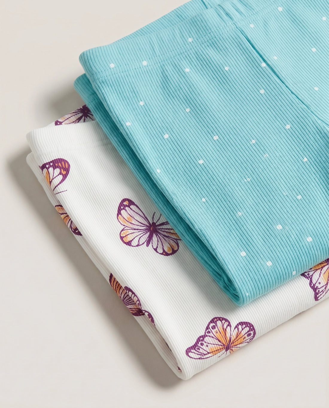 Girl's Ivory Butterfly Print Ribbed Leggings