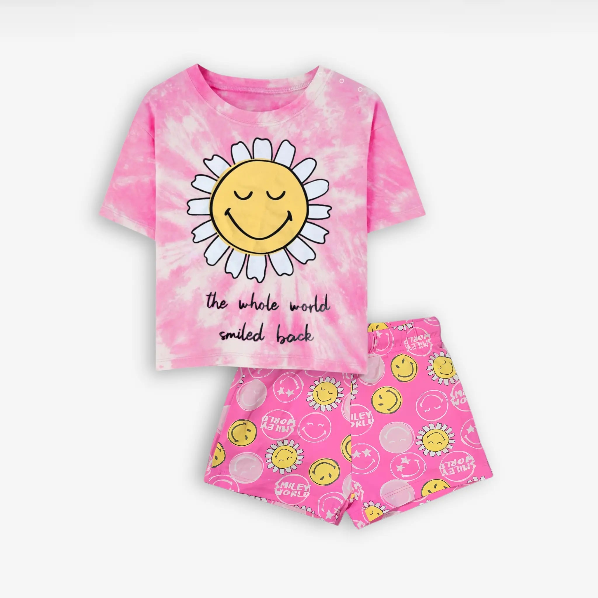 Girls Outfit Set|Cotton tees & short tie dye spiral pink