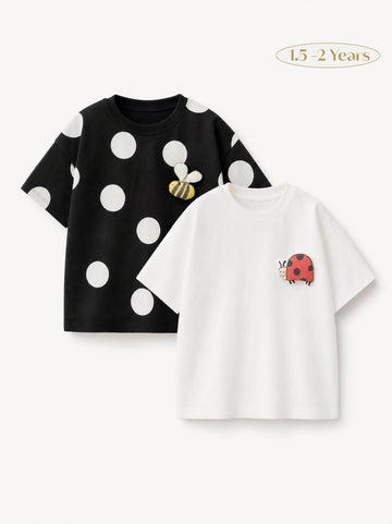 Girls' 2-Pack 3d Print Cotton Crop T-Shirt Set