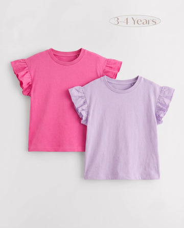 Girls' 2-Pack Ruffle Sleeve T-Shirt Set — Pink & Lilac