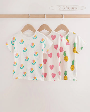 Girls' 3-Pack Short-Sleeve T-Shirt Set — Tulip, Heart & Pineapple Print