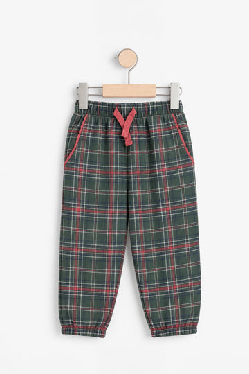 Girls' Gingham Woven Cotton Trousers
 – Forest Green & Red