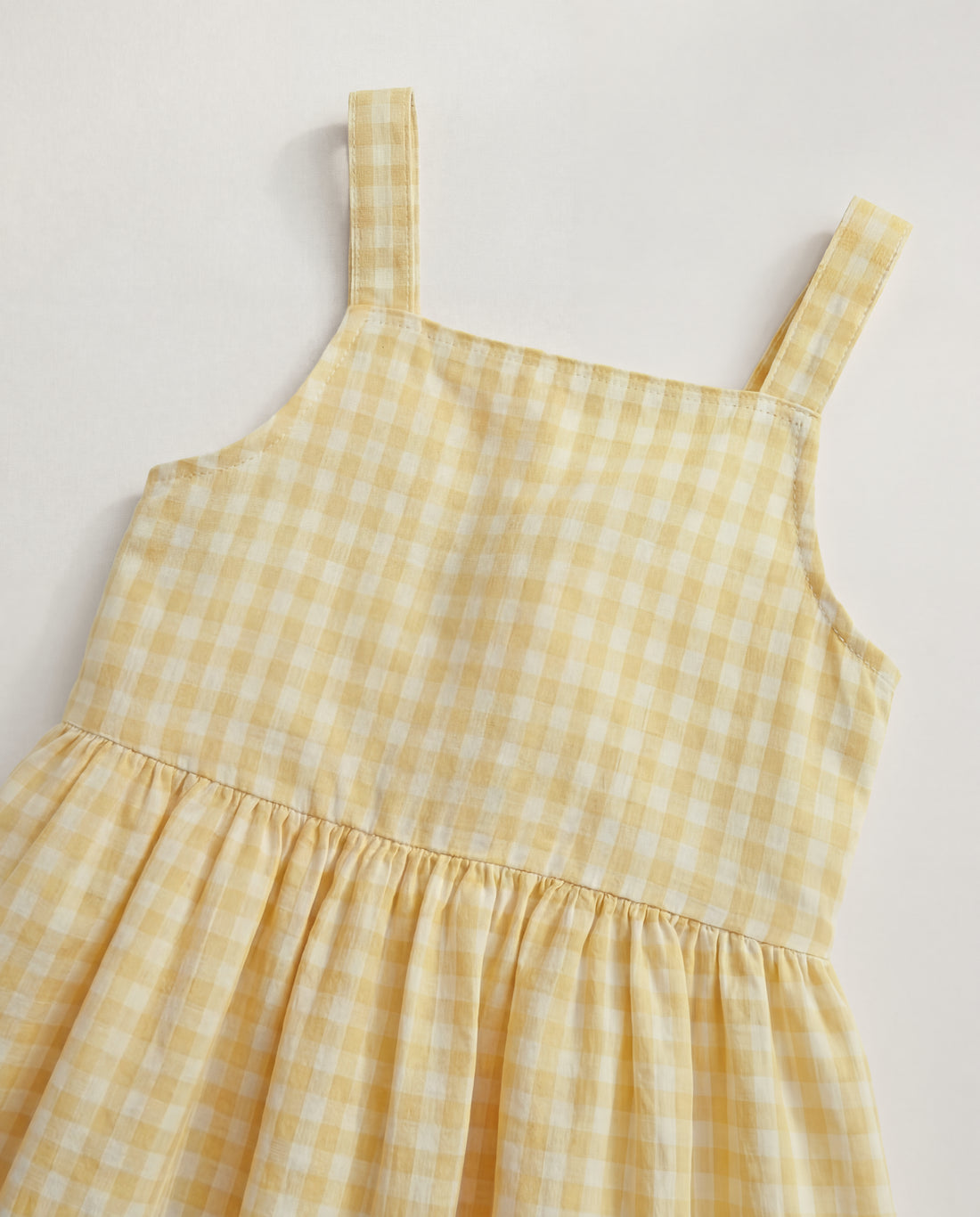 Girls' Woven Cotton Gingham Frock-Yellow