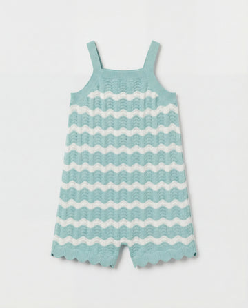 Toddler Girls’ Aqua Crochet Playsuit – 100% Cotton