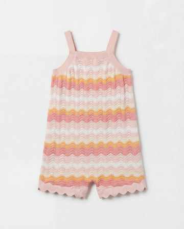 Toddler Girls’ Pastel Crochet Playsuit – 100% Cotton