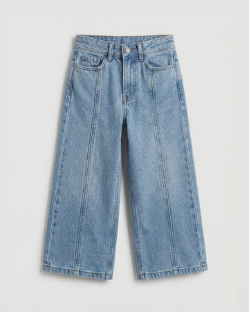 Girl's Wide Leg Light Wash Denim Pant