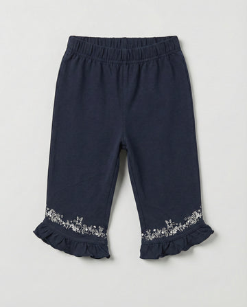 Girls Soft Cotton 3/4 Leggings - Black Bunny