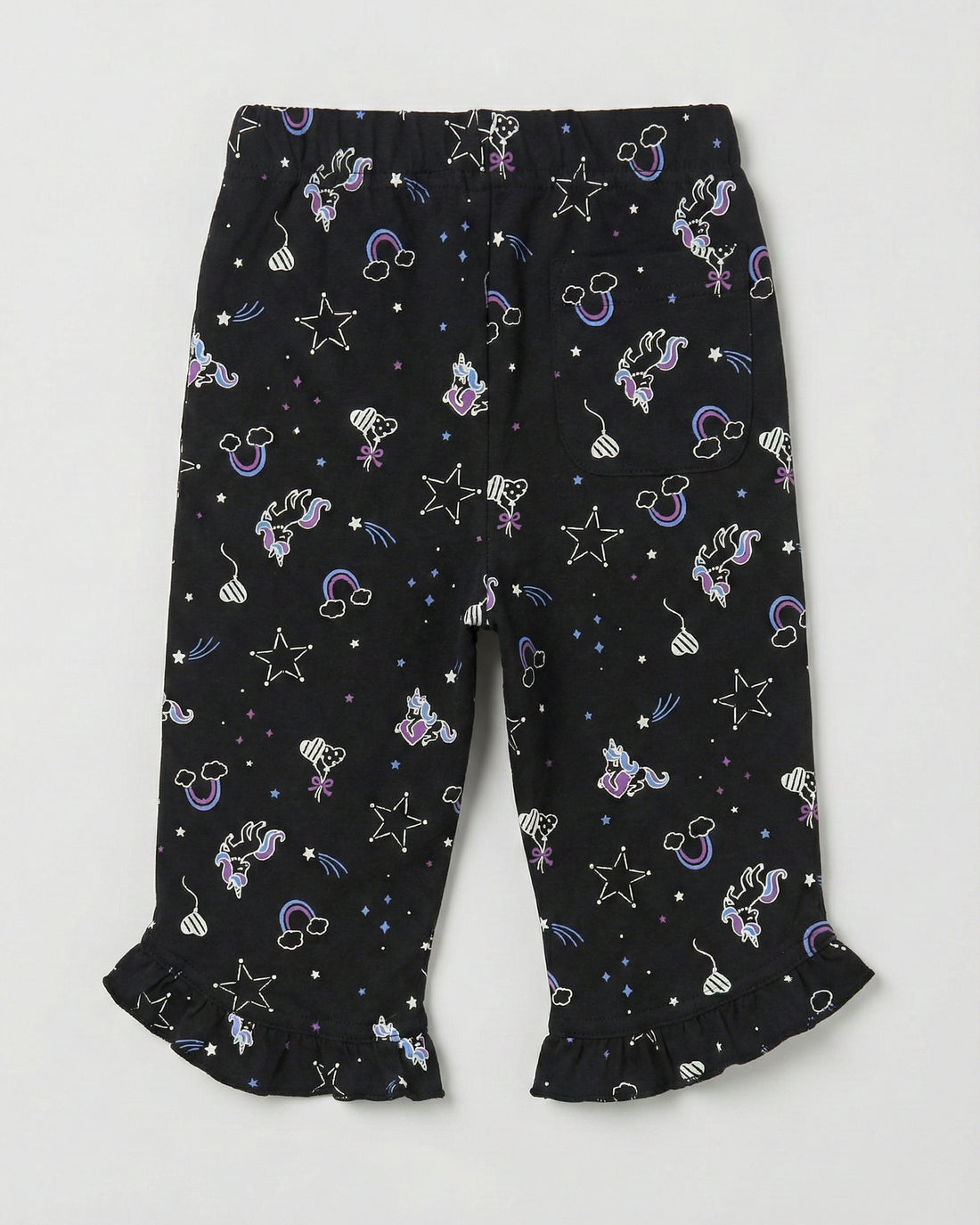 Girls Soft Cotton 3/4 Leggings - Black Unicorn
