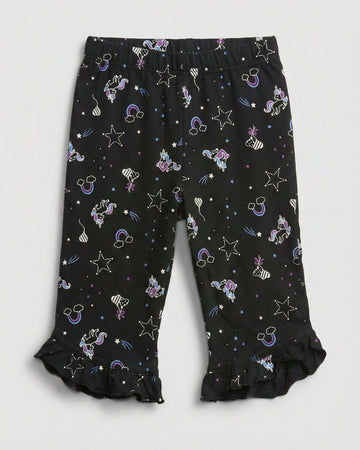 Girls Soft Cotton 3/4 Leggings - Black Unicorn