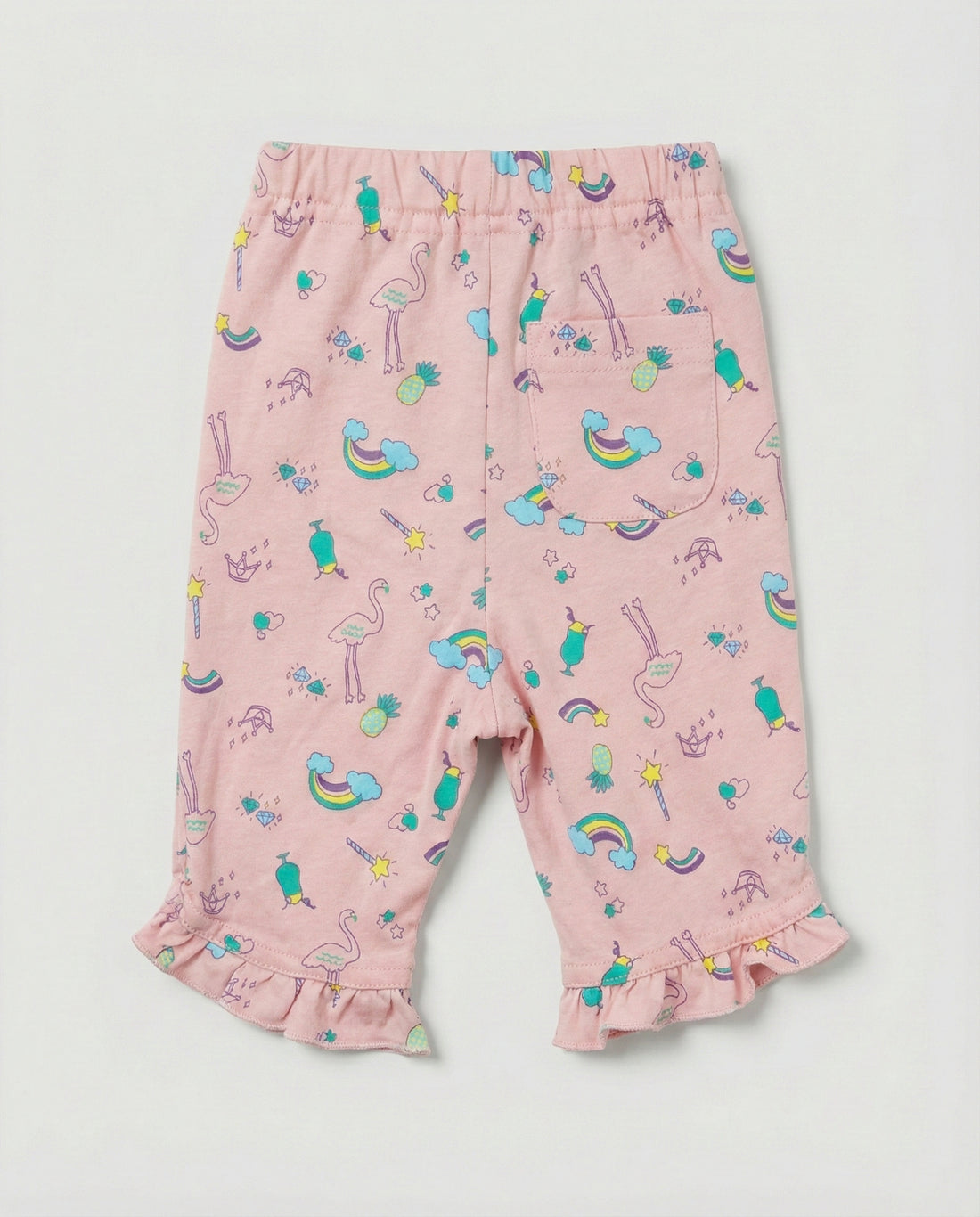 Girls Soft Cotton 3/4 Leggings - Pink Flamingo & Rainbow