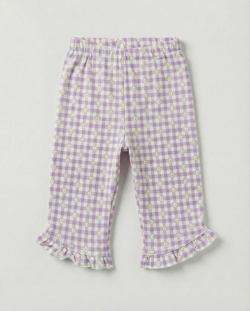 Girls Soft Cotton 3/4 Leggings - Purple & White