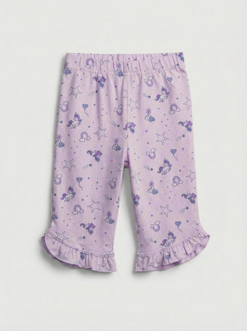 Girls Soft Cotton 3/4 Leggings - Purple Unicorn