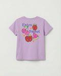 Toddler Girl's Half Sleeve Cotton T-Shirt  in purple color with a fruits print