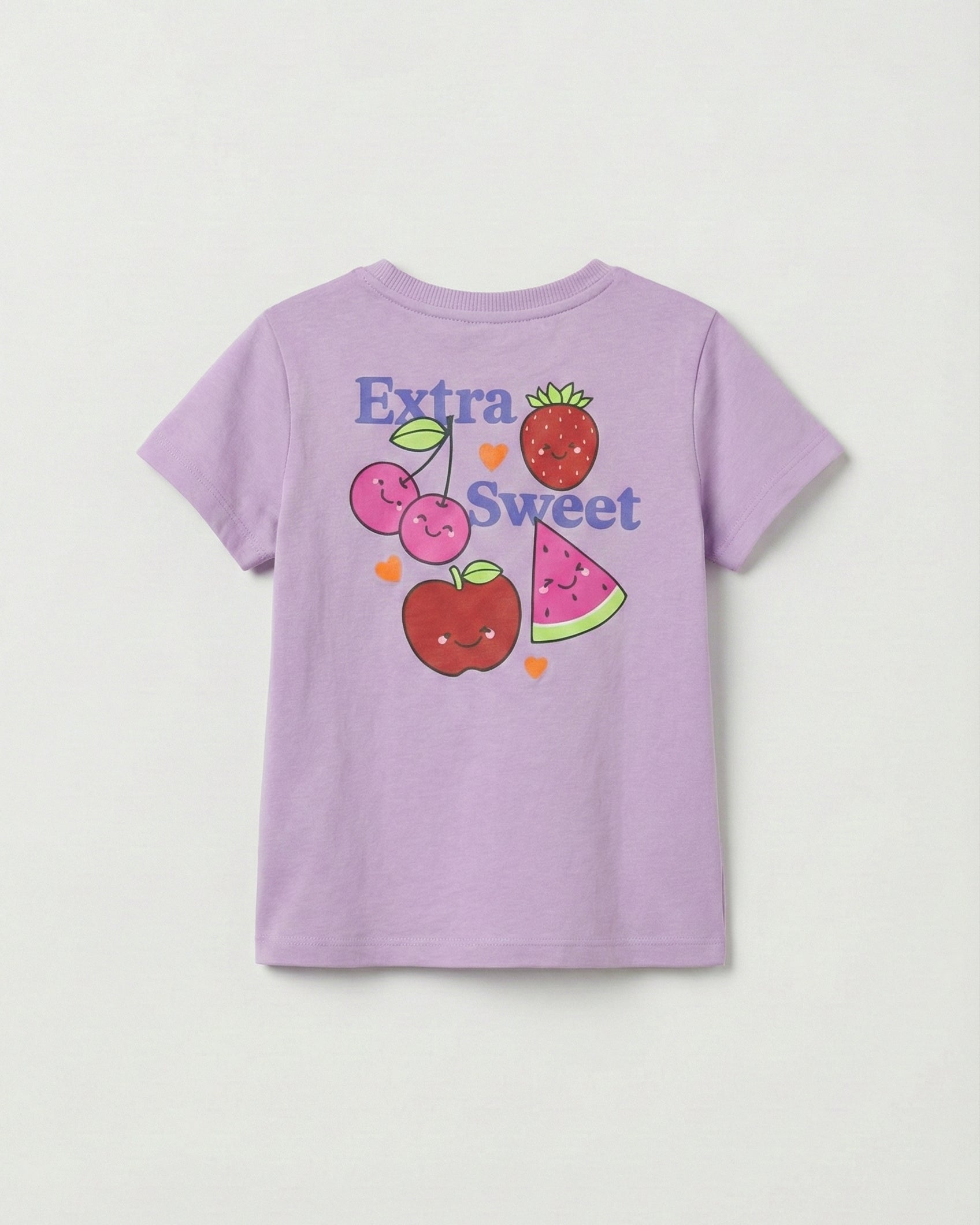 Toddler Girl's Half Sleeve Cotton T-Shirt  in purple color with a fruits print