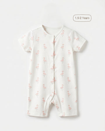 Girl's Short-Sleeve Romper – Flamingo Print